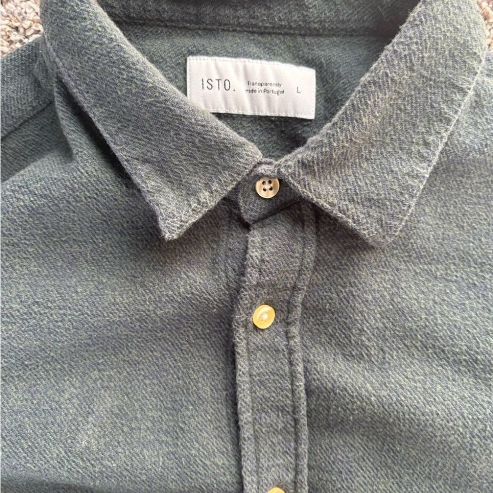 ISTO Shirt Mens Large Green Long Sleeve Button Front Made In Portugal